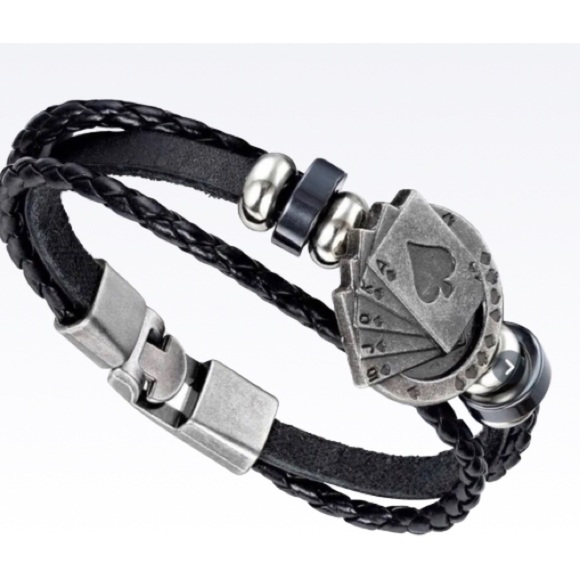 Unisex Leather Braided Bracelet Poker Spade Royal Flush - Picture 5 of 13